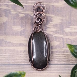 Shop Golden Obsidian Pendants! Golden Sheen Black Obsidian Copper Wire Wrapped Crystal Pendant Jewelry Handmade Pendant Gift | Natural genuine Golden Obsidian pendants. Buy crystal jewelry, handmade handcrafted artisan jewelry for women.  Unique handmade gift ideas. #jewelry #beadedpendants #beadedjewelry #gift #shopping #handmadejewelry #fashion #style #product #pendants #affiliate #ad