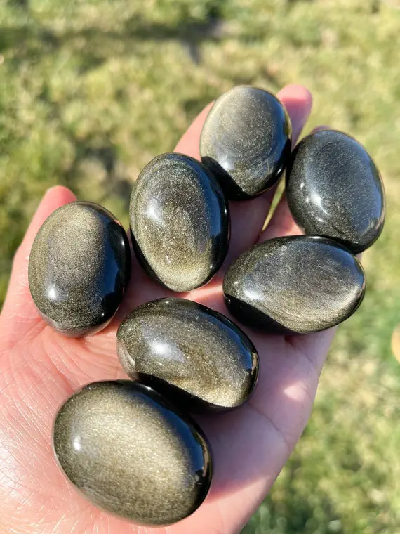 Golden Sheen Obsidian Tumbled Stones(~1.2"）- Golden Sheen Obsidian - High Quality Obsidian- Healing Crystals And Stones