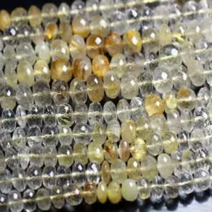 Shop Rutilated Quartz Rondelle Beads! Gorgeous Quality 1 Strand Golden Rutilated Quartz Faceted Rondelles Beads, 6-10.5mm Long Size,10 Inch Long Strand,Best Price,Golden Rutile | Natural genuine rondelle Rutilated Quartz beads for beading and jewelry making.  #jewelry #beads #beadedjewelry #diyjewelry #jewelrymaking #beadstore #beading #affiliate #ad