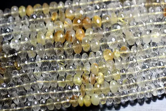 Gorgeous Quality 1 Strand Golden Rutilated Quartz Faceted Rondelles Beads, 6-10.5mm Long Size,10 Inch Long Strand,best Price,golden Rutile