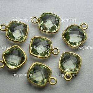 Shop Green Amethyst Beads! 925 Sterling Vermeil Silver,Natural Green Amethyst Faceted Cushion Shape Connector,4 Piece Of  12mm App. | Natural genuine faceted Green Amethyst beads for beading and jewelry making.  #jewelry #beads #beadedjewelry #diyjewelry #jewelrymaking #beadstore #beading #affiliate #ad