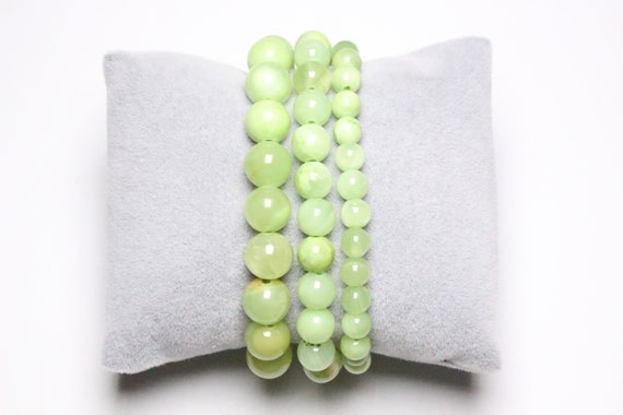 Bracelet Calcite Verte En Perles Naturelle 4/6/8/10/12 Mm 19 Cm (ajustable) Pierre Semi-précieuse Lisse Et Ronde