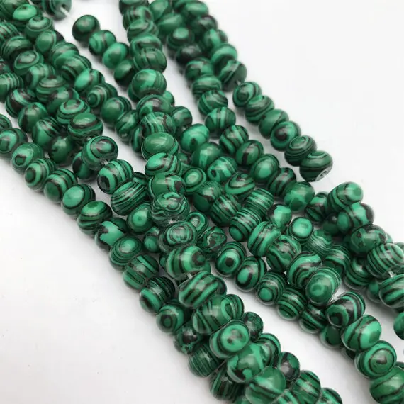 8x5mm Green Malachite Rondelle Beads , Synthetic Loose Beads