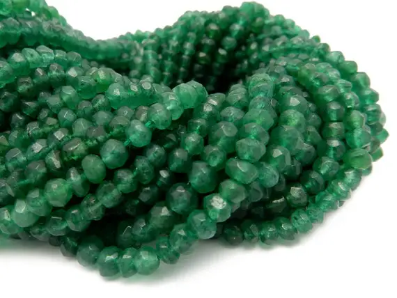 Green Onyx Rondelle Beads -one (1) Strand Of Gorgeous Dark Green Beads - (s107b1-04)