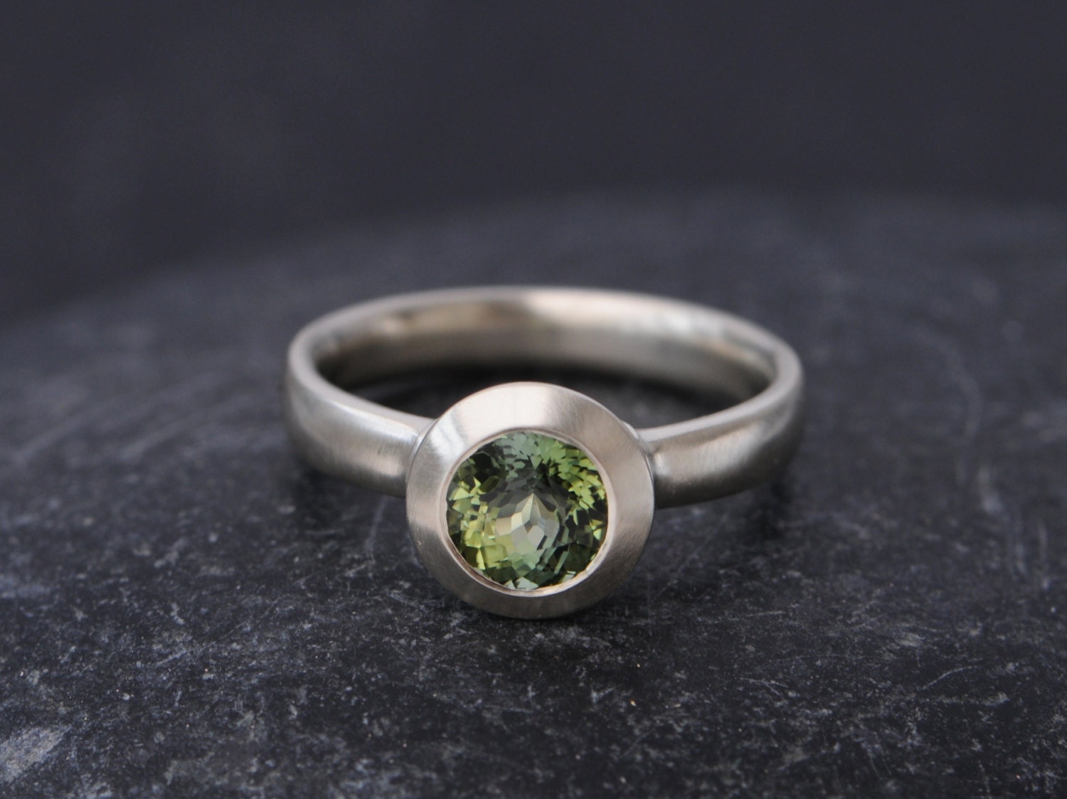 Green Tourmaline Ring In 18k White Gold, Green Gemstone Ring, Gift For Her