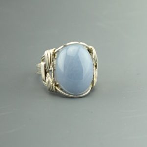 Handcrafted Sterling Silver Angelite Wire Wrapped Ring | Natural genuine Gemstone rings, simple unique handcrafted gemstone rings. #rings #jewelry #shopping #gift #handmade #fashion #style #affiliate #ad