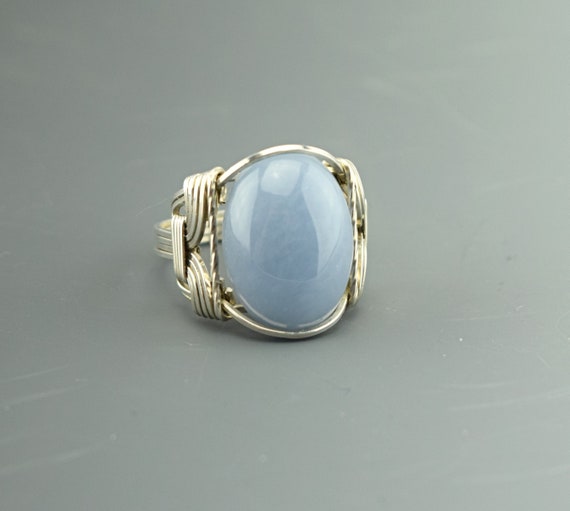 Handcrafted Sterling Silver Angelite Wire Wrapped Ring