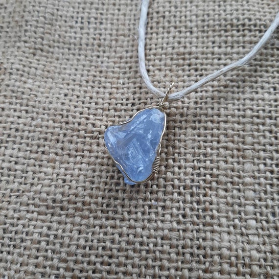 Handmade Celestite Necklace, Gold Filled Wire Wrapped Pendant, Oth Style Necklace