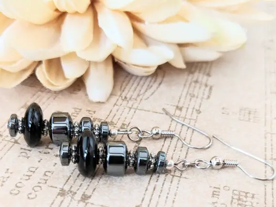 Sterling Silver Hematite Earrings Dangle, Anniversary Gift For Wife, Gemstone Clip On Earrings Handmade Jewelry, Metaphysical Jewelry Chakra