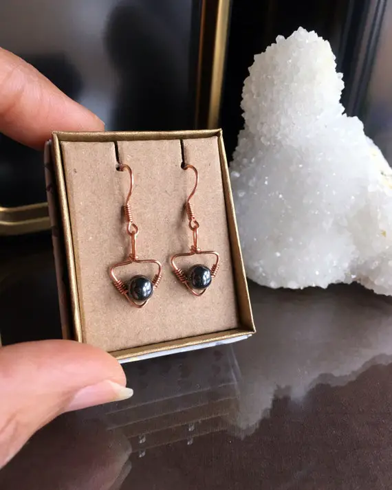 Hematite Earrings, Hematite Triangle Earrings, Hematite Jewelry