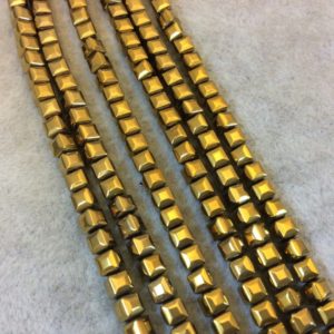 Shop Hematite Faceted Beads! 4mm Faceted Gold Cube Hematite Beads – 3D Puffy Cube Beads | Natural genuine faceted Hematite beads for beading and jewelry making.  #jewelry #beads #beadedjewelry #diyjewelry #jewelrymaking #beadstore #beading #affiliate #ad