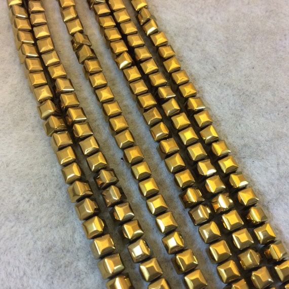 4mm Faceted Gold Cube Hematite Beads - 3d Puffy Cube Beads