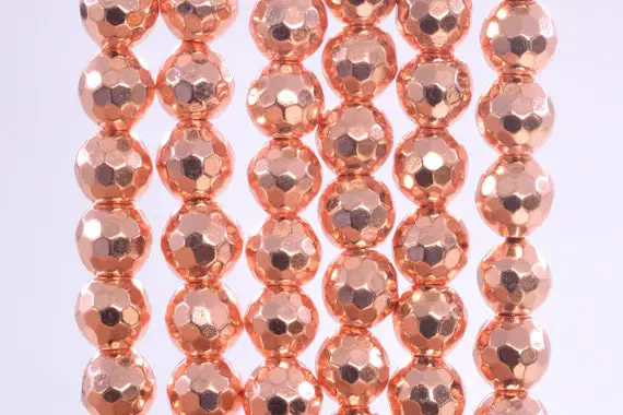 Hematite Gemstone Beads 5-6mm 18k Rose Gold Micro Faceted Round Aaa Quality Loose Beads (107229)