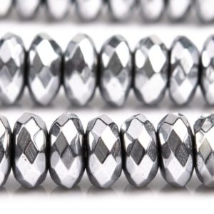 Shop Hematite Faceted Beads! Hematite Gemstone Beads 5-6x3MM Silver Faceted Rondelle AAA Quality Loose Beads (101676) | Natural genuine faceted Hematite beads for beading and jewelry making.  #jewelry #beads #beadedjewelry #diyjewelry #jewelrymaking #beadstore #beading #affiliate #ad