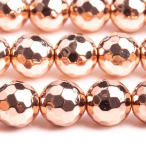 Shop Hematite Faceted Beads! Hematite Gemstone Beads 9-10MM 18k Rose Gold Micro Faceted Round AAA Quality Loose Beads (107231) | Natural genuine faceted Hematite beads for beading and jewelry making.  #jewelry #beads #beadedjewelry #diyjewelry #jewelrymaking #beadstore #beading #affiliate #ad