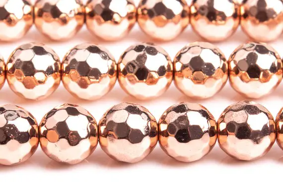 Hematite Gemstone Beads 9-10mm 18k Rose Gold Micro Faceted Round Aaa Quality Loose Beads (107231)