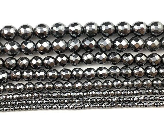 Magnetic Hematite Faceted Beads, Natural Gemstone Beads, Round Stone Beads 2mm 3mm 4mm 6mm 8mm 10mm 15''