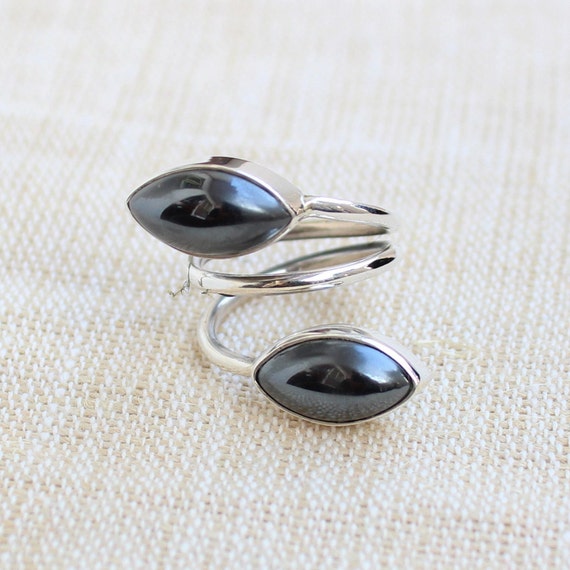 Hematite Multistone Rings, Iron Ore Gemstone, Natural Chrome Color Hematite Cabochon, Sterling Silver Jewelry, Christmas Gifts, Custom Rings