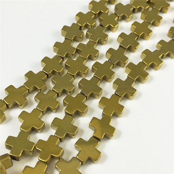 8mm/10mm/12mm Cross Hematite Beads, Gold Plated Hematite Beads