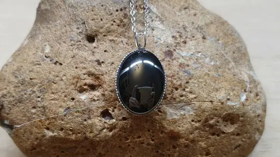 Simple Oval Hematite Pendant. Reiki Jewelry Uk. Grey Semi Precious Stone. 18x13mm Oval Stone. 925 Sterling Silver Necklaces For Women.