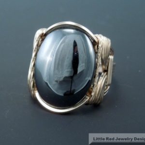 Shop Hematite Rings! 14 k Gold Filled Hematite Cabochon Wire Wrapped Ring | Natural genuine Hematite rings, simple unique handcrafted gemstone rings. #rings #jewelry #shopping #gift #handmade #fashion #style #affiliate #ad