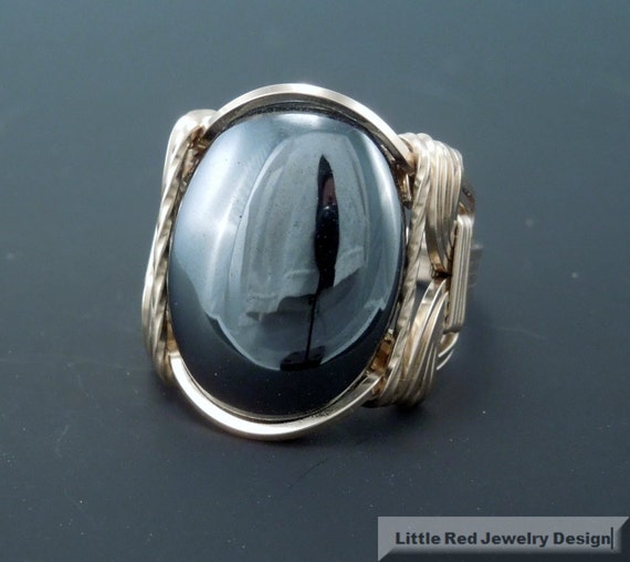 14 K Gold Filled Hematite Cabochon Wire Wrapped Ring