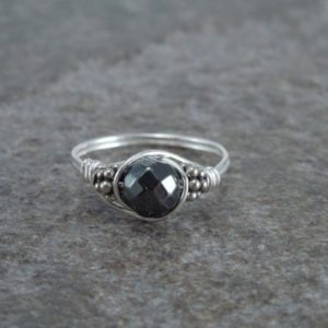 Shop Hematite Rings! Faceted Hematite Sterling Silver Bali Bead Ring – Any Size | Natural genuine Hematite rings, simple unique handcrafted gemstone rings. #rings #jewelry #shopping #gift #handmade #fashion #style #affiliate #ad
