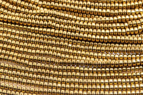 Hematite Gemstone Beads 3x2mm Gold Tone Rondelle Aaa Quality Loose Beads (101401)