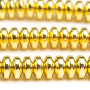 Shop Hematite Rondelle Beads! Hematite Gemstone Beads 4x2MM 18k Gold Rondelle AAA Quality Loose Beads (106936) | Natural genuine rondelle Hematite beads for beading and jewelry making.  #jewelry #beads #beadedjewelry #diyjewelry #jewelrymaking #beadstore #beading #affiliate #ad