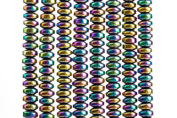 Hematite Gemstone Beads 4x2mm Rainbow Rondelle Aaa Quality Loose Beads (101409)