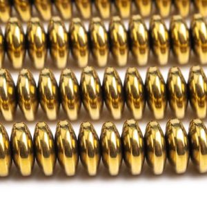 Shop Hematite Rondelle Beads! Hematite Gemstone Beads 8x3MM Gold Rondelle AAA Quality Loose Beads (101940) | Natural genuine rondelle Hematite beads for beading and jewelry making.  #jewelry #beads #beadedjewelry #diyjewelry #jewelrymaking #beadstore #beading #affiliate #ad
