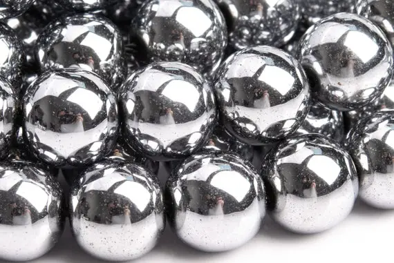 Hematite Gemstone Beads 10mm Silver Round Aaa Quality Loose Beads (102774)