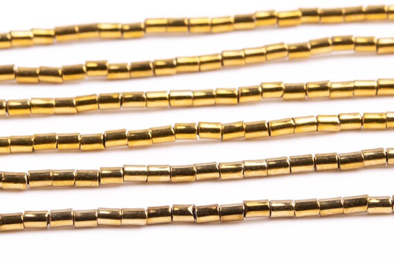 Hematite Gemstone Beads 2x1mm Gold Round Tube Aaa Quality Loose Beads (104878)
