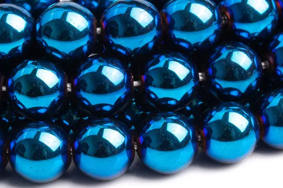 Hematite Gemstone Beads 8mm Blue Round Aaa Quality Loose Beads (101330)