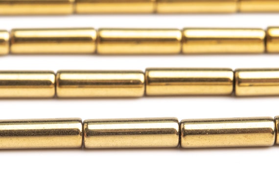 Hematite Gemstone Beads 9x3mm Gold Round Tube Aaa Quality Loose Beads (104536)