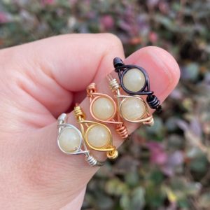 Shop Calcite Rings! Honey Calcite Ring, Wire Wrapped Crystal, Crystal Ring, Wire Wrap Ring, Dainty Ring, Gemstone Ring, Spiritual Jewelry, Mothers Day Gift | Natural genuine Calcite rings, simple unique handcrafted gemstone rings. #rings #jewelry #shopping #gift #handmade #fashion #style #affiliate #ad