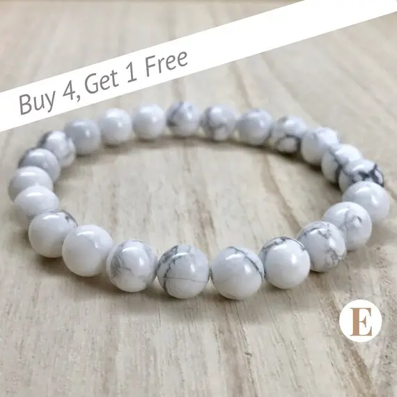 Howlite Bracelet | 8 Mm Beads | Howlite Beads | Stretch Bracelet | Healing Crystal Bracelet | Buy 4 Get 1 Free!