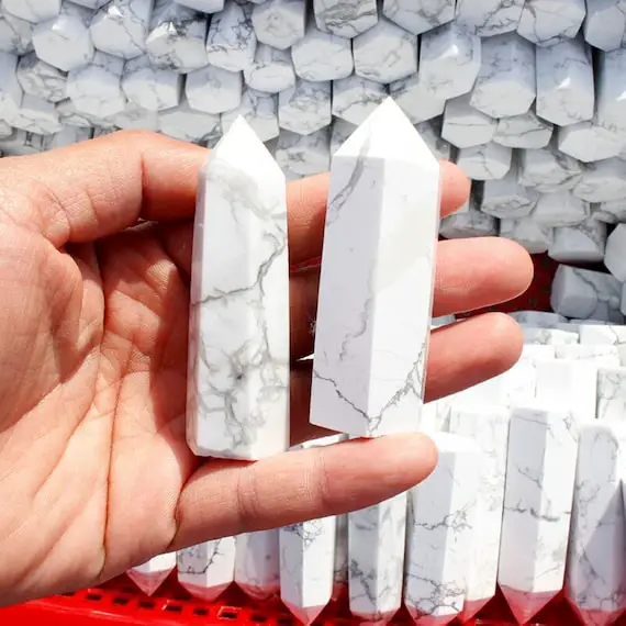 Howlite Tower Natural Howlite Double Terminated Crystal Point Wand Large Gemstone Tower Obelisk For Gifts Home Decor Healing Bulk Wholesale