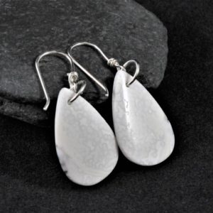 Shop Howlite Earrings! Howlite Earrings | White Howlite Jewelry | White Dangle Earrings | Teardrop White Stone | Sterling Silver Earrings for Men and Women | Natural genuine Howlite earrings. Buy handcrafted artisan men's jewelry, gifts for men.  Unique handmade mens fashion accessories. #jewelry #beadedearrings #beadedjewelry #shopping #gift #handmadejewelry #earrings #affiliate #ad