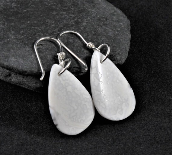Howlite Earrings | White Howlite Jewelry | White Dangle Earrings | Teardrop White Stone | Sterling Silver Earrings For Men And Women