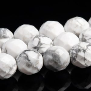 Shop Howlite Faceted Beads! 8MM White Howlite Beads Grade AAA Genuine Natural Gemstone Faceted Round Loose Beads 15" / 7.5" Bulk Lot Options (118299) | Natural genuine faceted Howlite beads for beading and jewelry making.  #jewelry #beads #beadedjewelry #diyjewelry #jewelrymaking #beadstore #beading #affiliate #ad