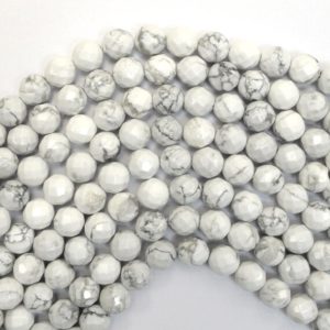 Shop Howlite Beads! 8mm faceted white howlite round beads 15.5" strand | Natural genuine beads Howlite beads for beading and jewelry making.  #jewelry #beads #beadedjewelry #diyjewelry #jewelrymaking #beadstore #beading #affiliate #ad