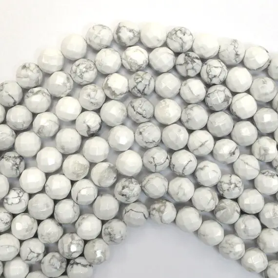 8mm Faceted White Howlite Round Beads 15.5" Strand
