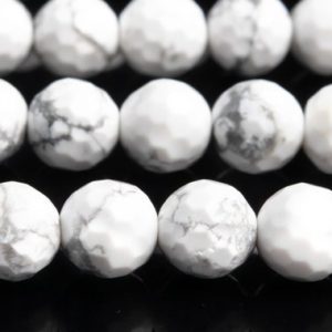 Shop Howlite Faceted Beads! Genuine Natural Howlite Gemstone Beads 8MM White Micro Faceted Round AAA Quality Loose Beads (100855) | Natural genuine faceted Howlite beads for beading and jewelry making.  #jewelry #beads #beadedjewelry #diyjewelry #jewelrymaking #beadstore #beading #affiliate #ad