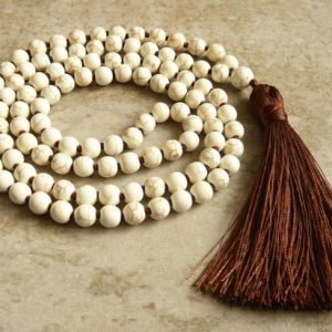 Shop Howlite Necklaces! 108 Mala Howlite Necklace 108Mala Beads Necklace with Tassel Hand Knot Beaded Boho Necklaces Beige Bead Yoga Spiritual Jewelry Gift Necklace | Natural genuine Howlite necklaces. Buy crystal jewelry, handmade handcrafted artisan jewelry for women.  Unique handmade gift ideas. #jewelry #beadednecklaces #beadedjewelry #gift #shopping #handmadejewelry #fashion #style #product #necklaces #affiliate #ad