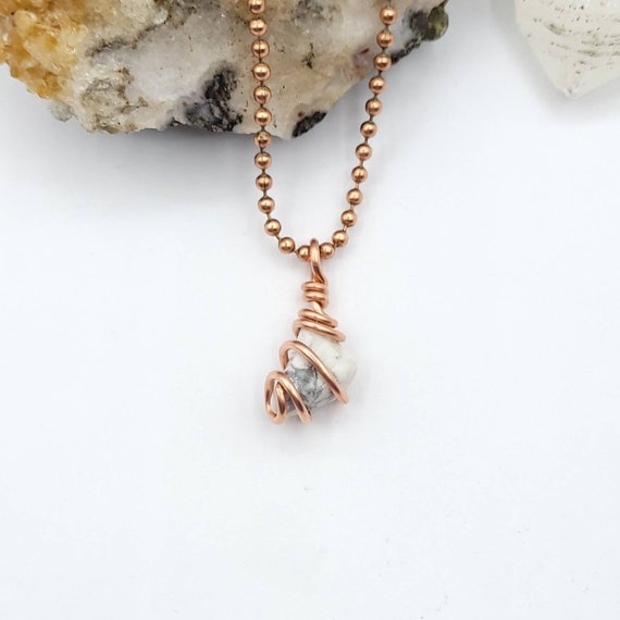Howlite Necklace, Copper Wire Wrapped Howlite Pendant, Howlite Crystal