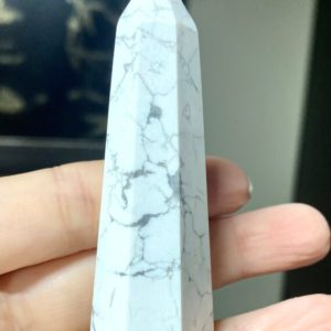 Shop Howlite Points & Wands! Howlite point wand tower obelisk | Natural genuine stones & crystals in various shapes & sizes. Buy raw cut, tumbled, or polished gemstones for making jewelry or crystal healing energy vibration raising reiki stones. #crystals #gemstones #crystalhealing #crystalsandgemstones #energyhealing #affiliate #ad