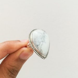 Shop Howlite Rings! Howlite Ring, 925 Solid Sterling Silver Ring, Handmade Ring, Pear Shape Ring, Rings for Women, Delivery Within 15 Working Days, Silver Ring | Natural genuine Howlite rings, simple unique handcrafted gemstone rings. #rings #jewelry #shopping #gift #handmade #fashion #style #affiliate #ad