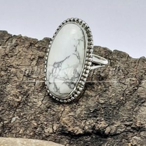 Howlite ring, white buffalo turquoise ring 925 Solid Sterling Silver Howlite Ring, X mas gifts, Silver Ring, Big Stone Ring, Women's Ring | Natural genuine Array jewelry. Buy crystal jewelry, handmade handcrafted artisan jewelry for women.  Unique handmade gift ideas. #jewelry #beadedjewelry #beadedjewelry #gift #shopping #handmadejewelry #fashion #style #product #jewelry #affiliate #ad