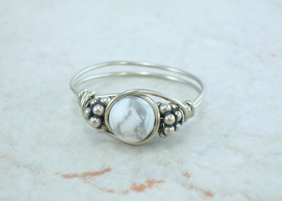 Sterling Silver Howlite And Bali Bead Ring